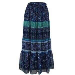 JM Collection Midi Tiered Lined Skirt, Size 10 Turquoise Green White